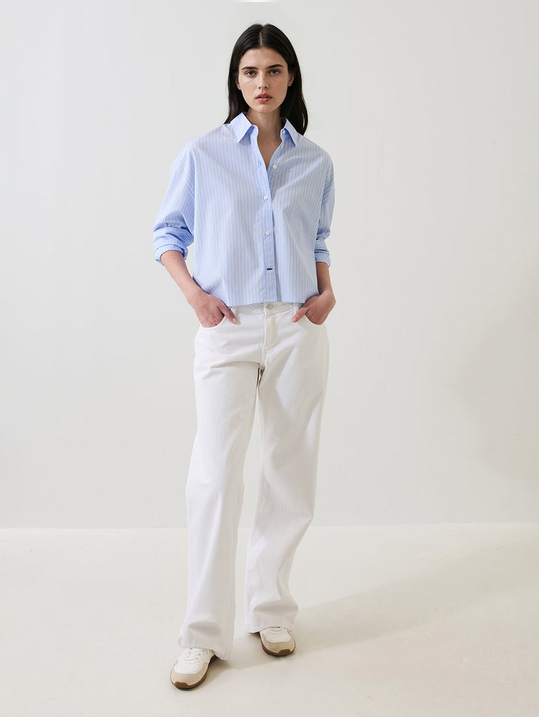 Cotton Stripe Boxy Shirt in Pale Sky