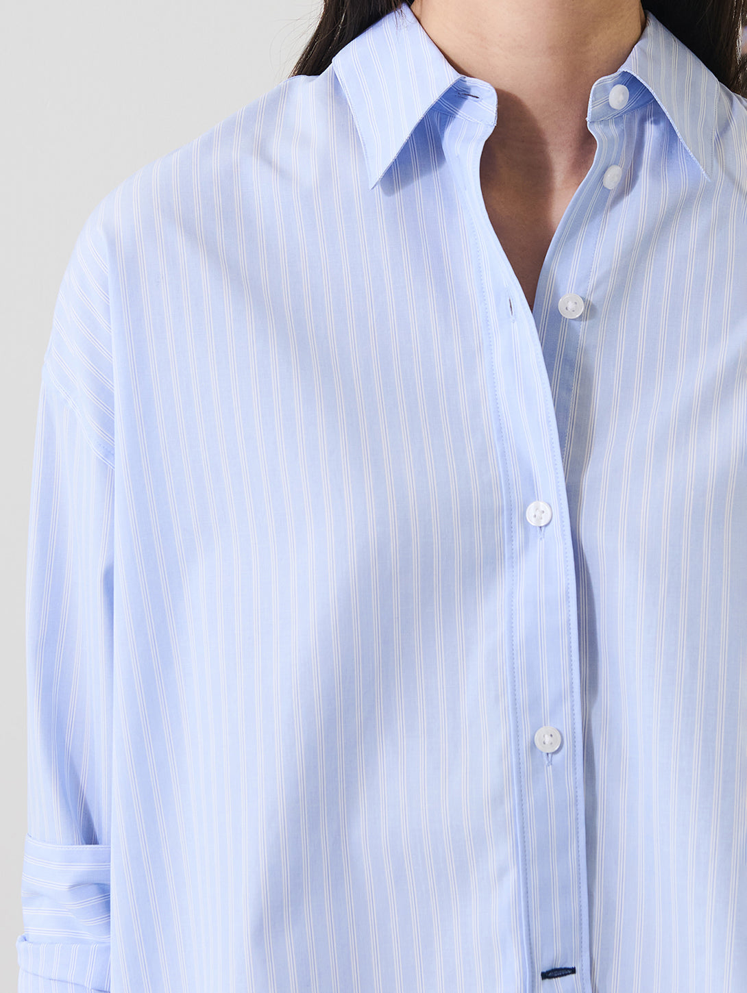 Cotton Stripe Boxy Shirt in Pale Sky