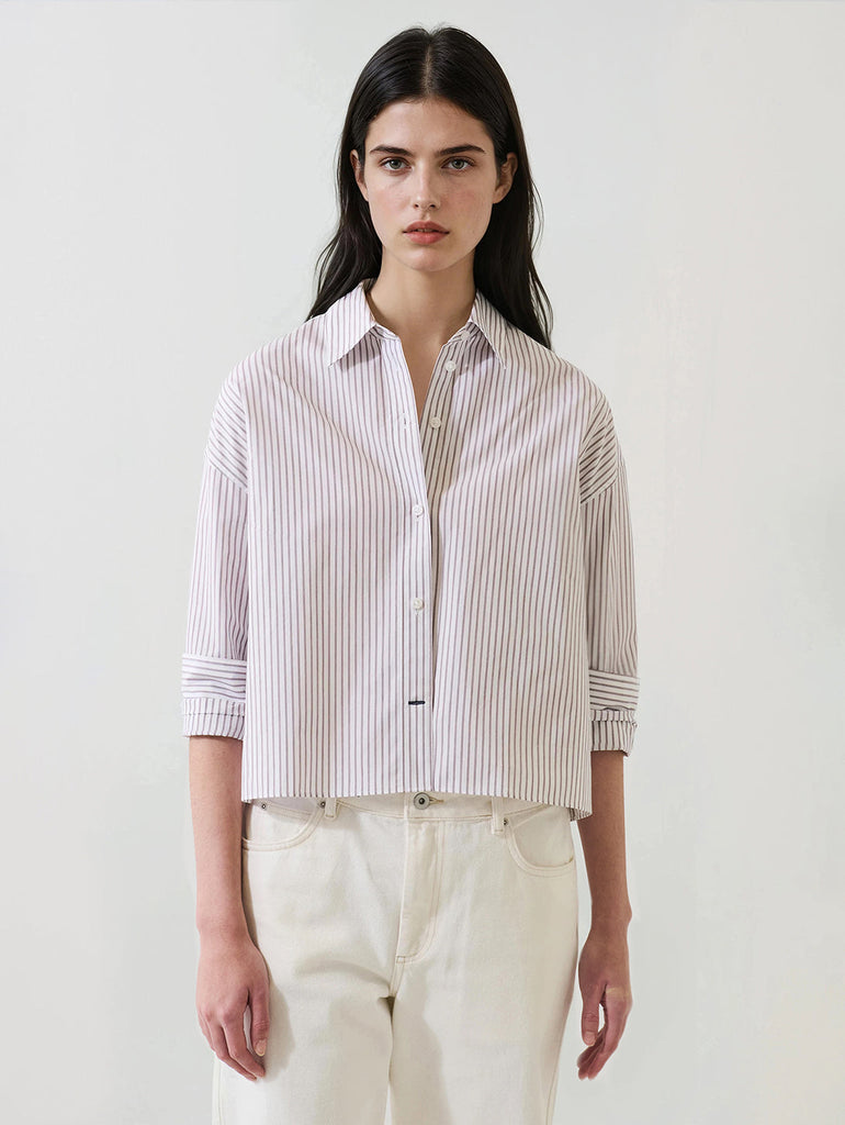 Cotton Stripe Boxy Shirt in Tobacco