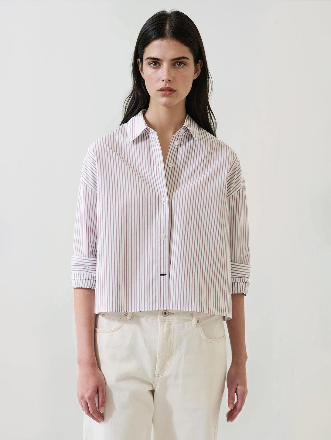 Cotton Stripe Boxy Shirt in Tobacco