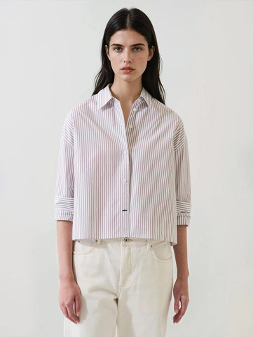 Cotton Stripe Boxy Shirt in Tobacco
