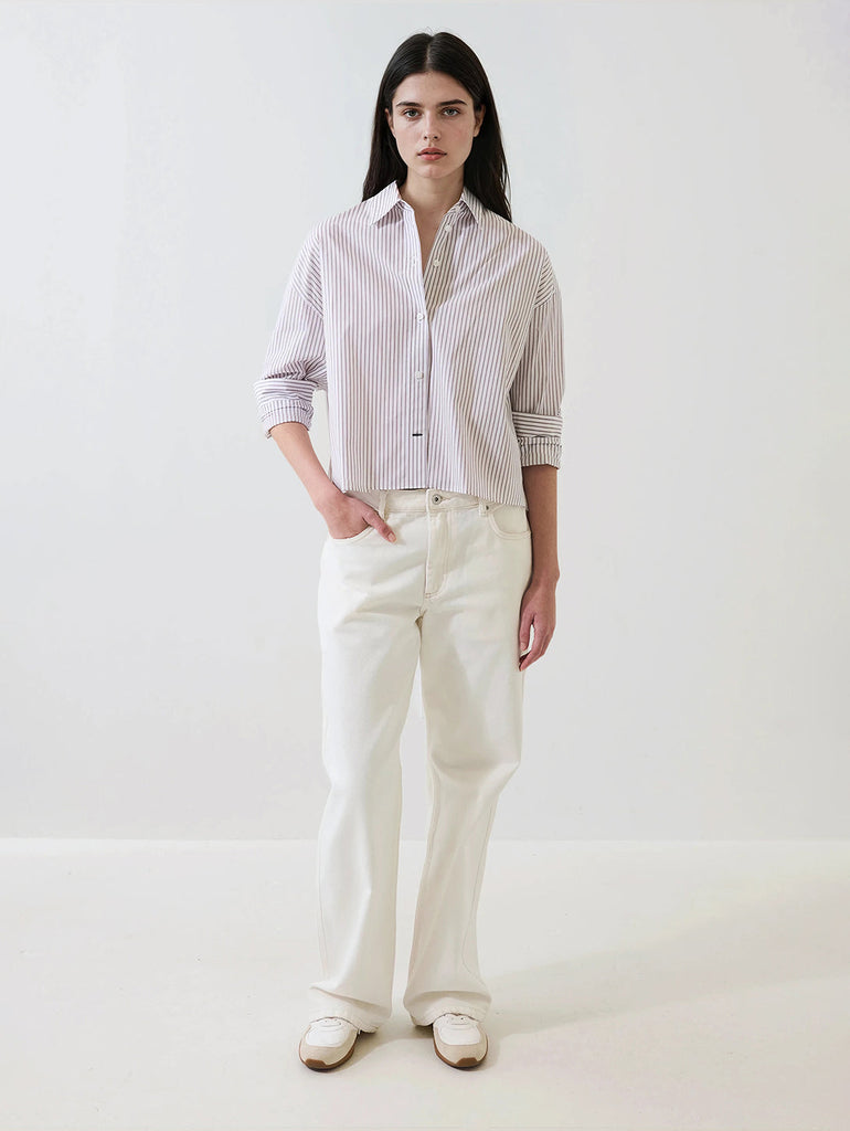 Cotton Stripe Boxy Shirt in Tobacco