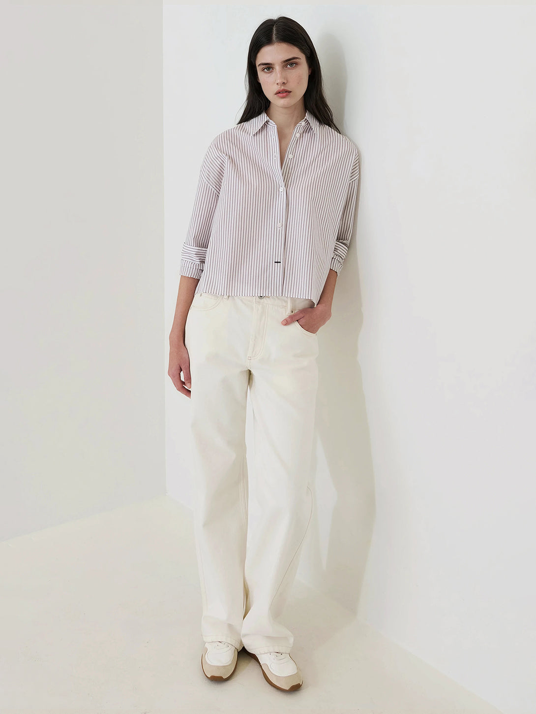 Cotton Stripe Boxy Shirt in Tobacco