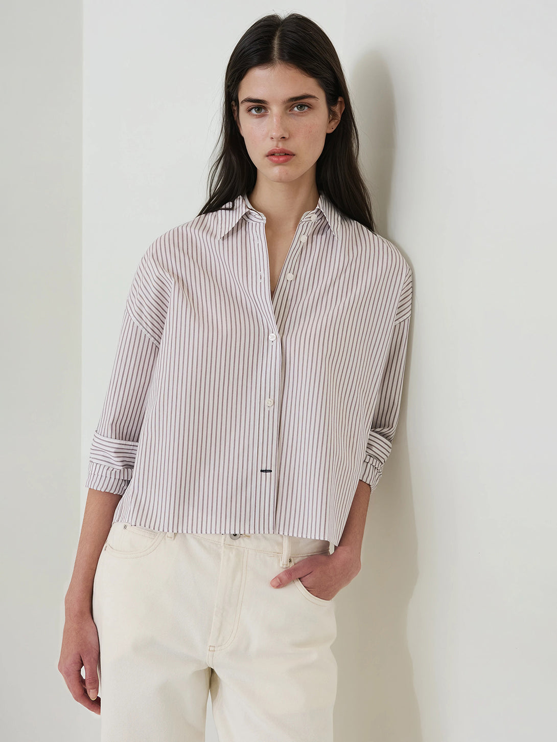 Cotton Stripe Boxy Shirt in Tobacco