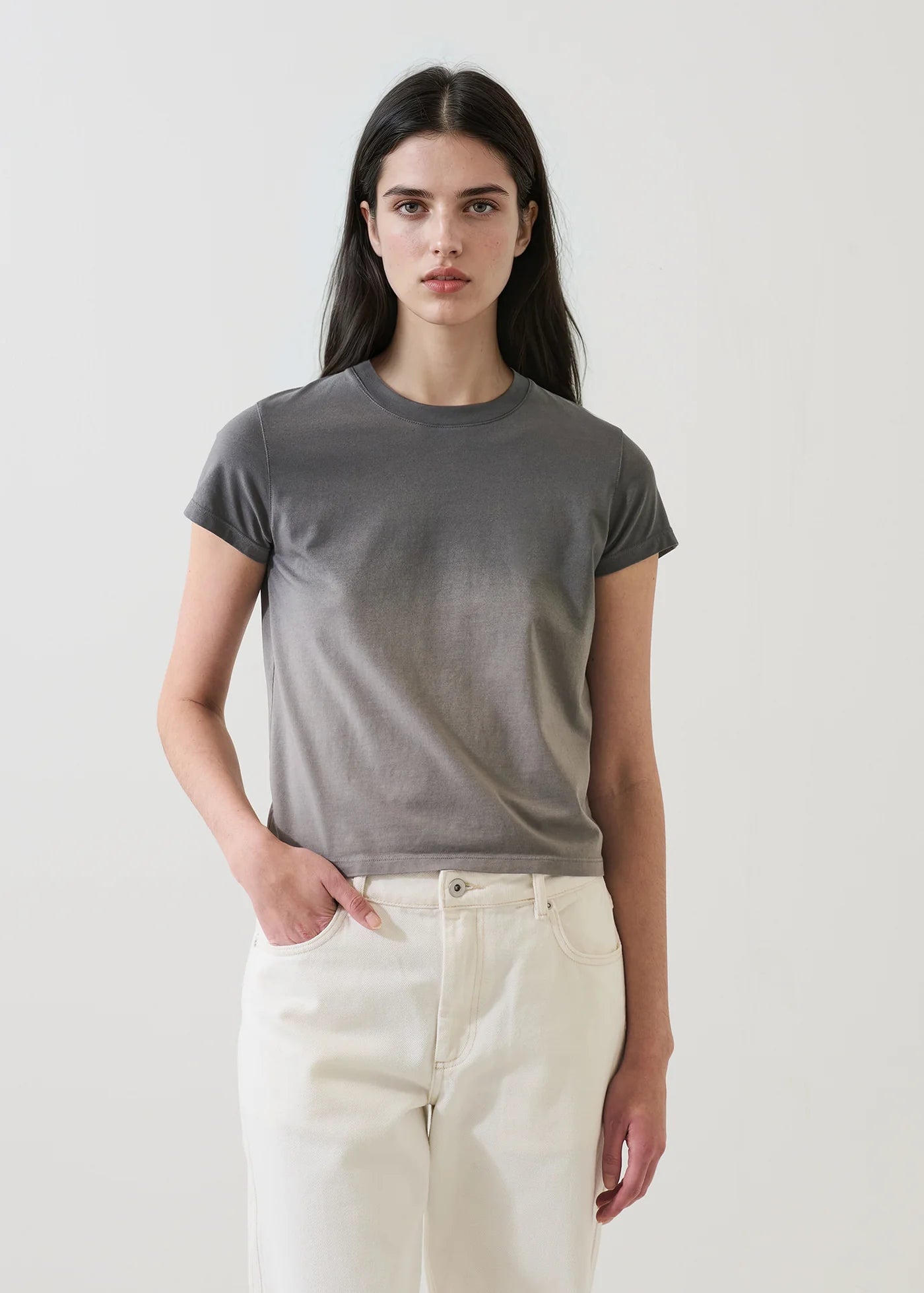 Iconic Fade Wash Crew Baby Tee in Greyscale