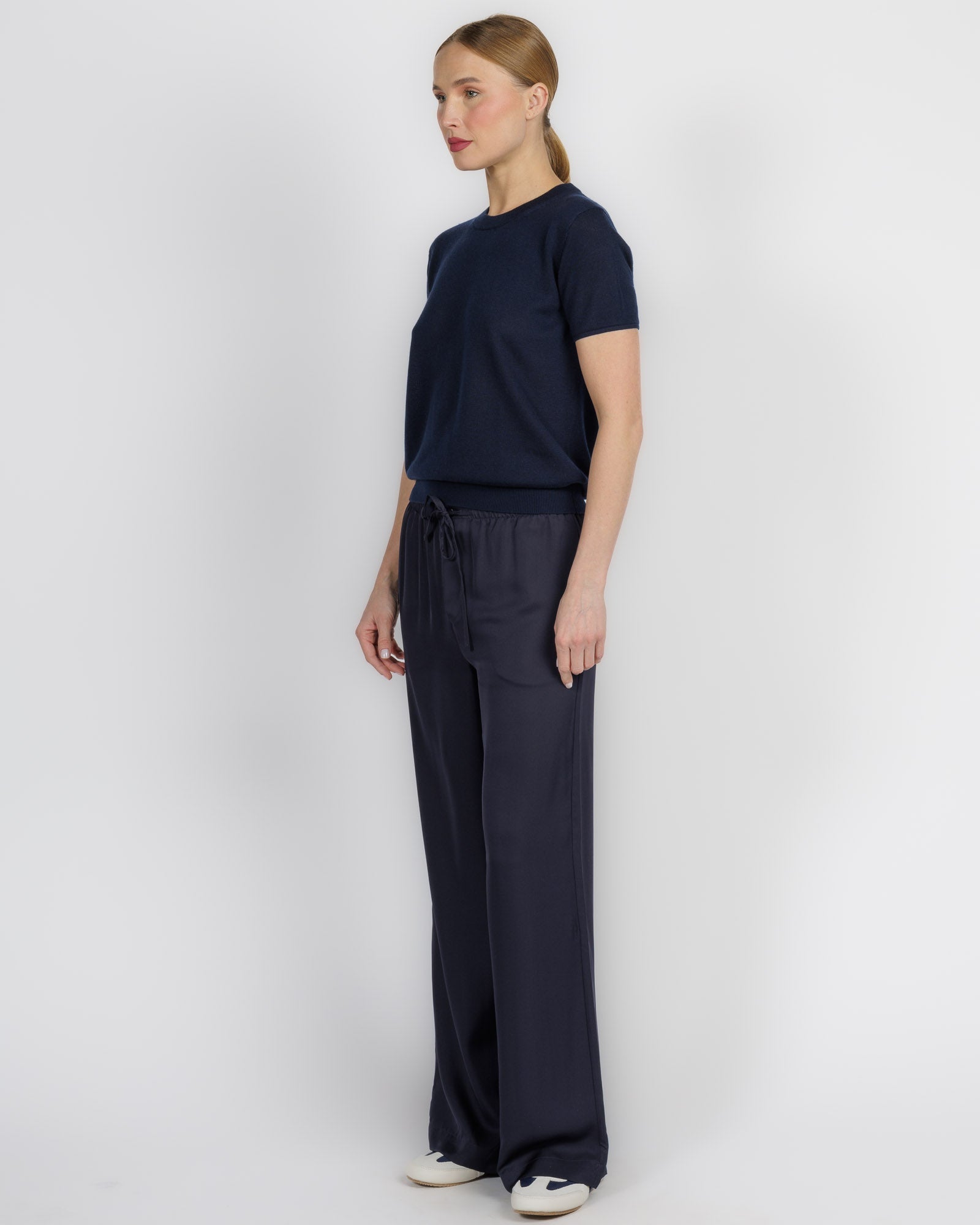 Lyocell Cashmere Knit Crew in French Navy
