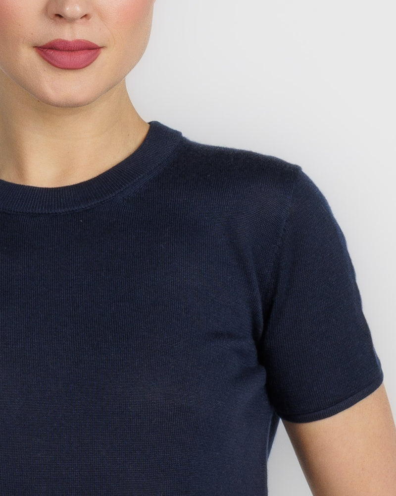 Lyocell Cashmere Knit Crew in French Navy