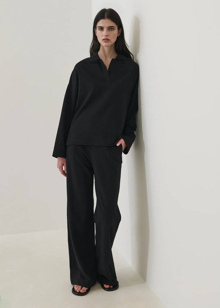 Pima Cotton French Terry Relaxed Polo in Black