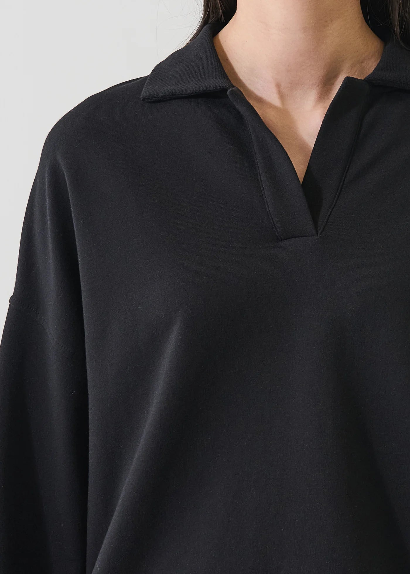 Pima Cotton French Terry Relaxed Polo in Black