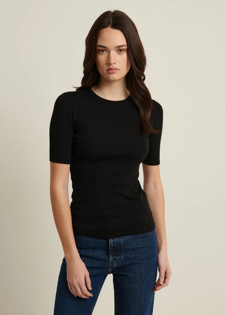 Pima Cotton Stretch Ribbed T-Shirt in Black
