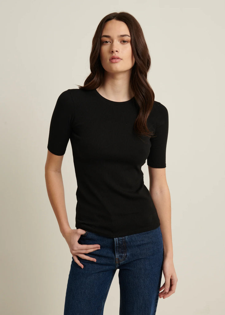 Pima Cotton Stretch Ribbed T-Shirt in Black