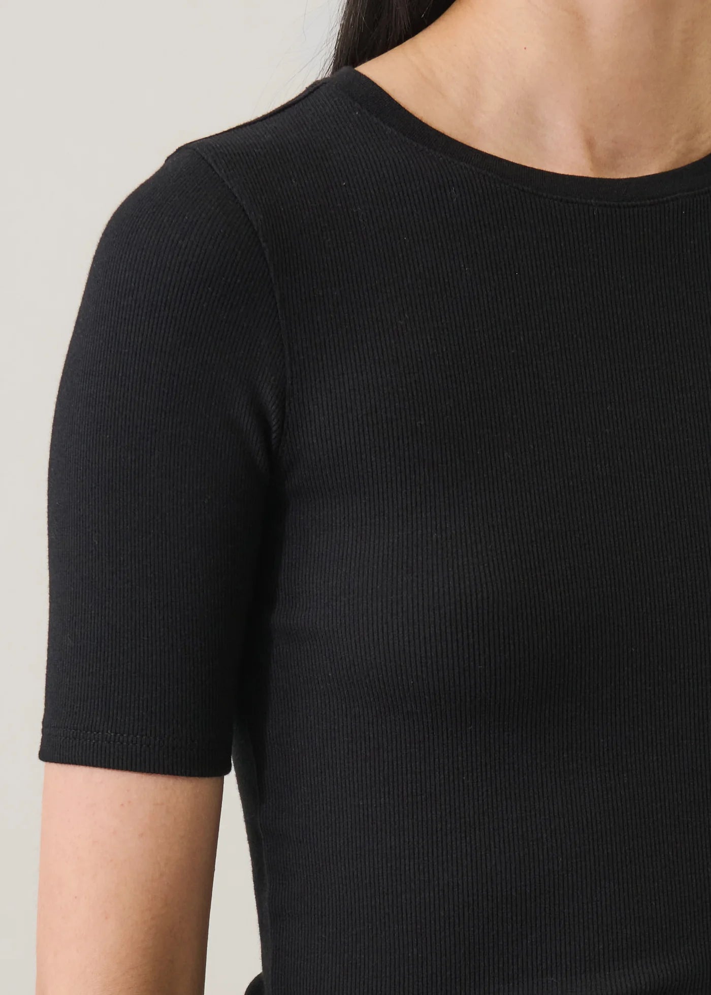 Pima Cotton Stretch Ribbed T-Shirt in Black