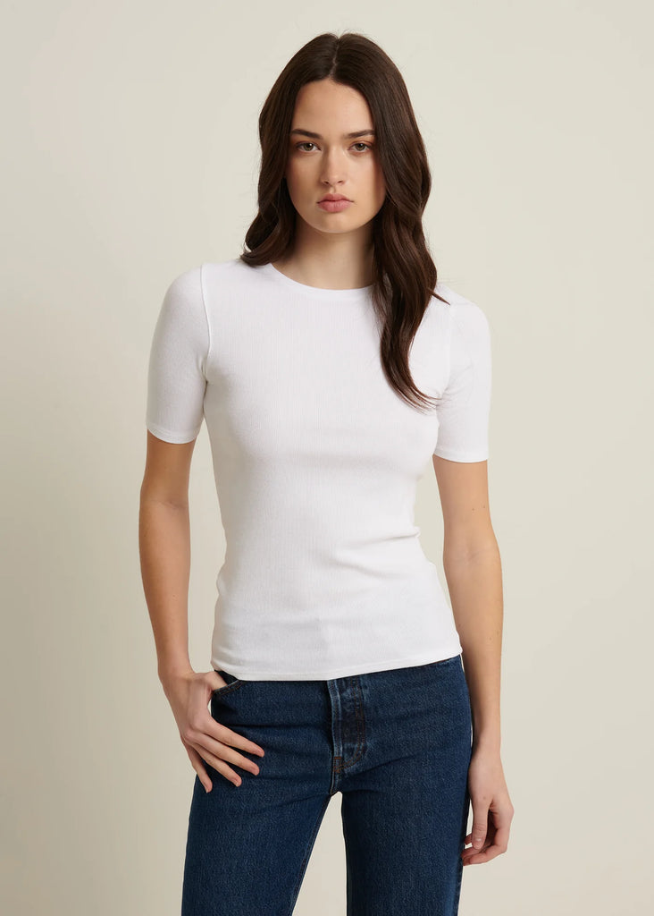 Pima Cotton Stretch Ribbed T-Shirt in White
