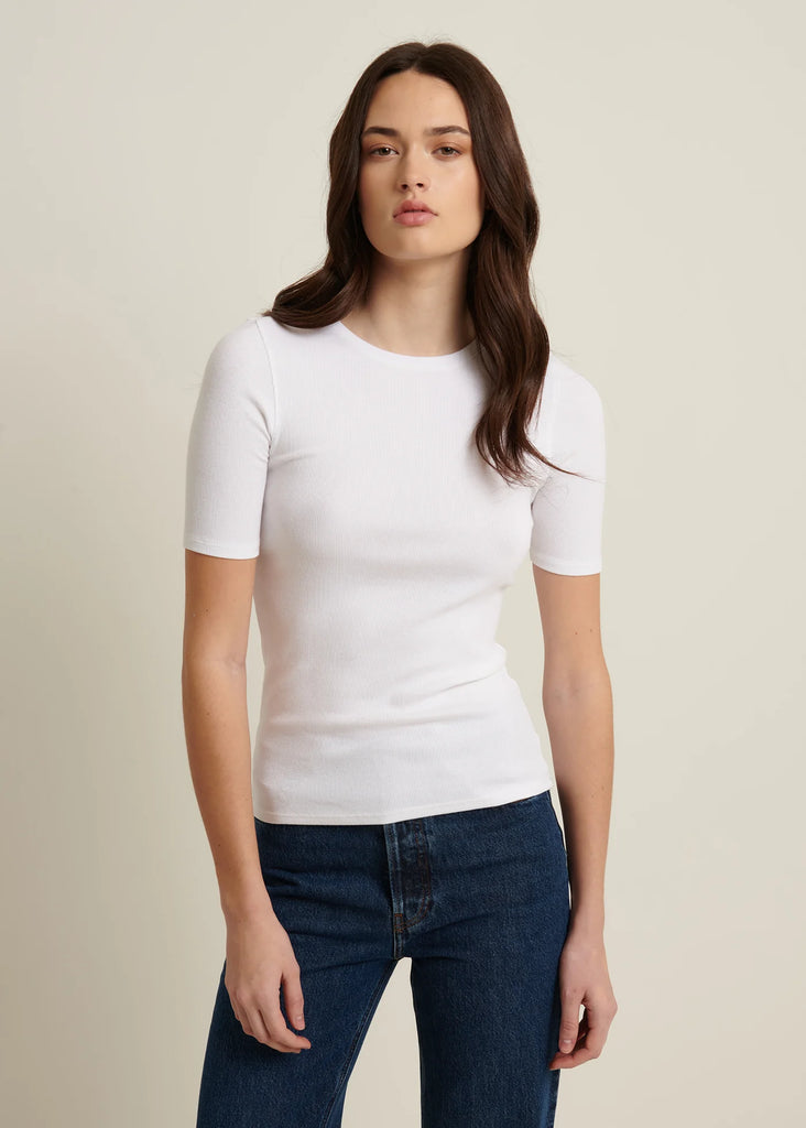 Pima Cotton Stretch Ribbed T-Shirt in White