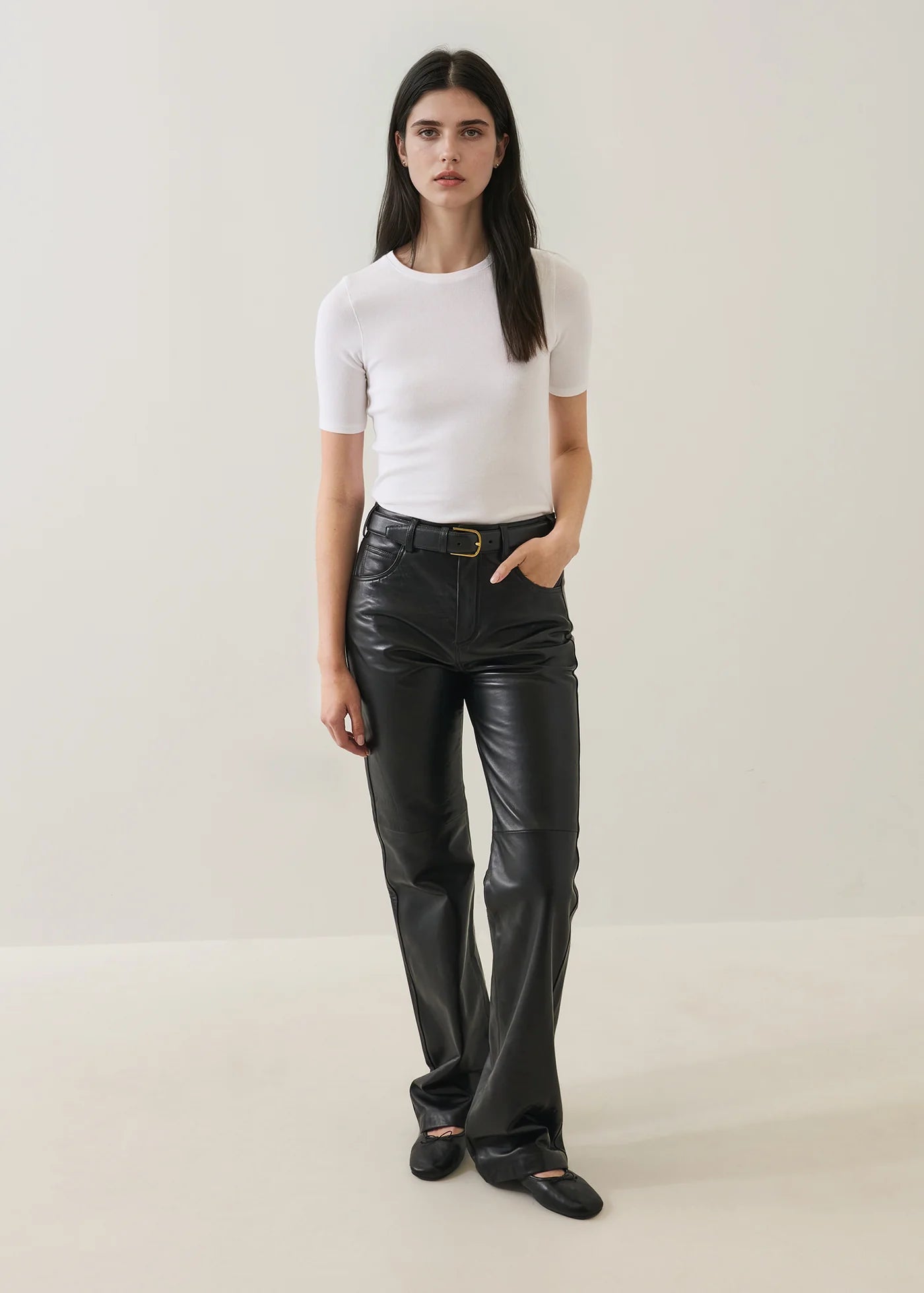 Pima Cotton Stretch Ribbed T-Shirt in White
