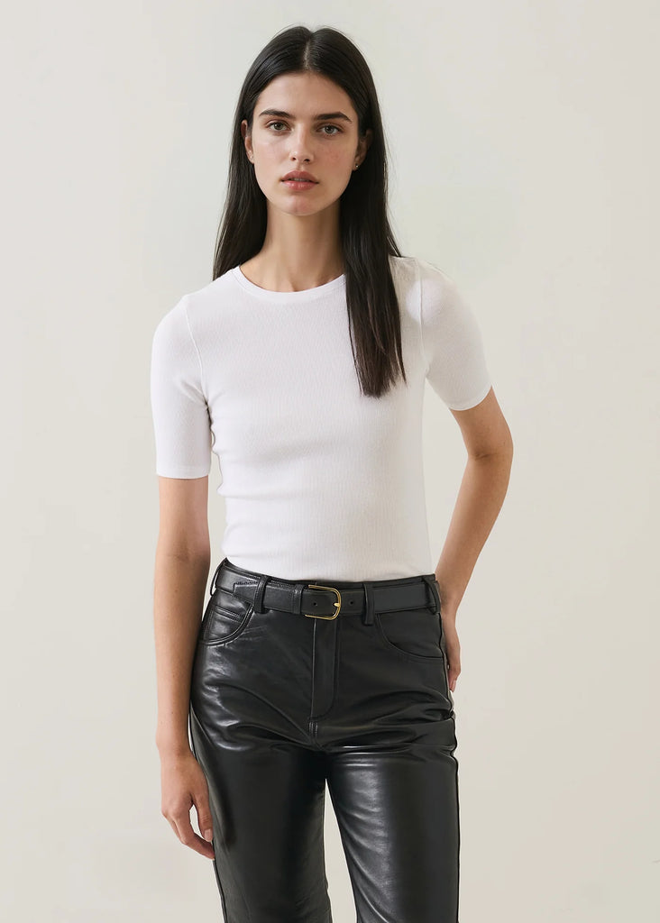 Pima Cotton Stretch Ribbed T-Shirt in White
