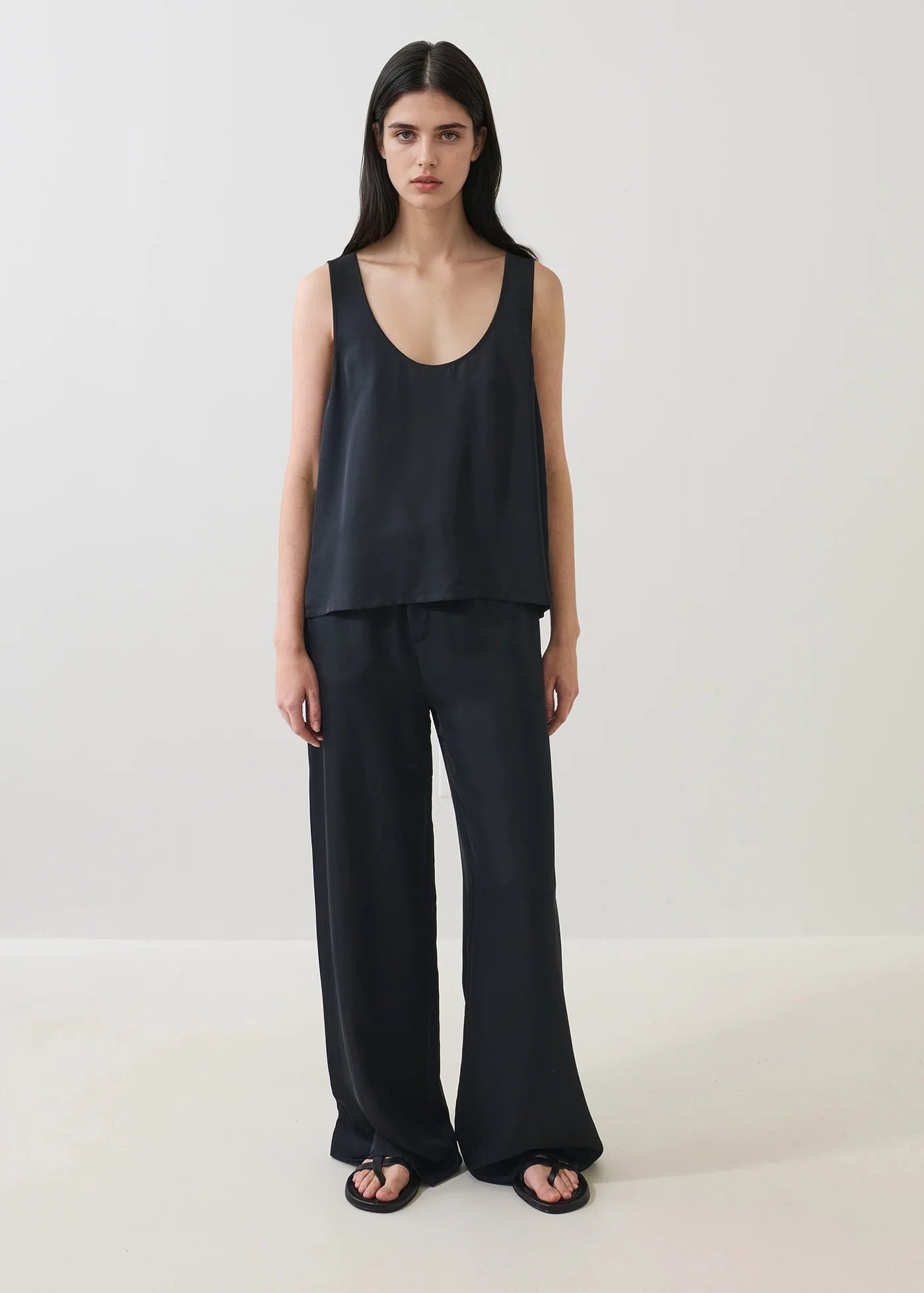 Silk Scoop Neck Tank in Black
