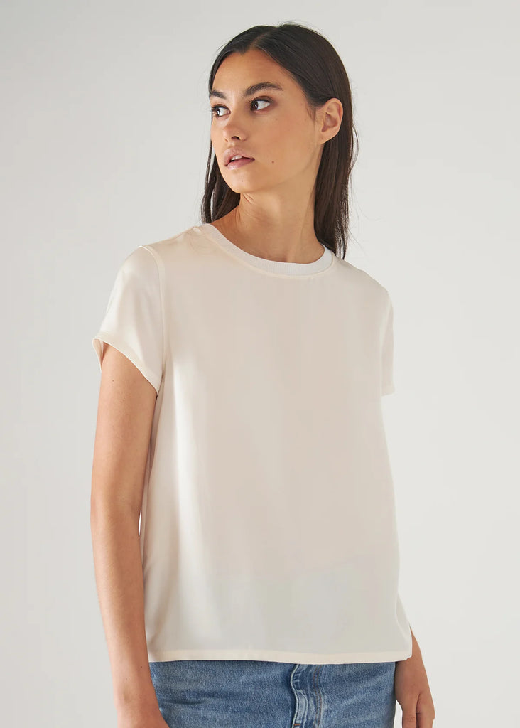 Silk Short Sleeve Crewneck in Ecru