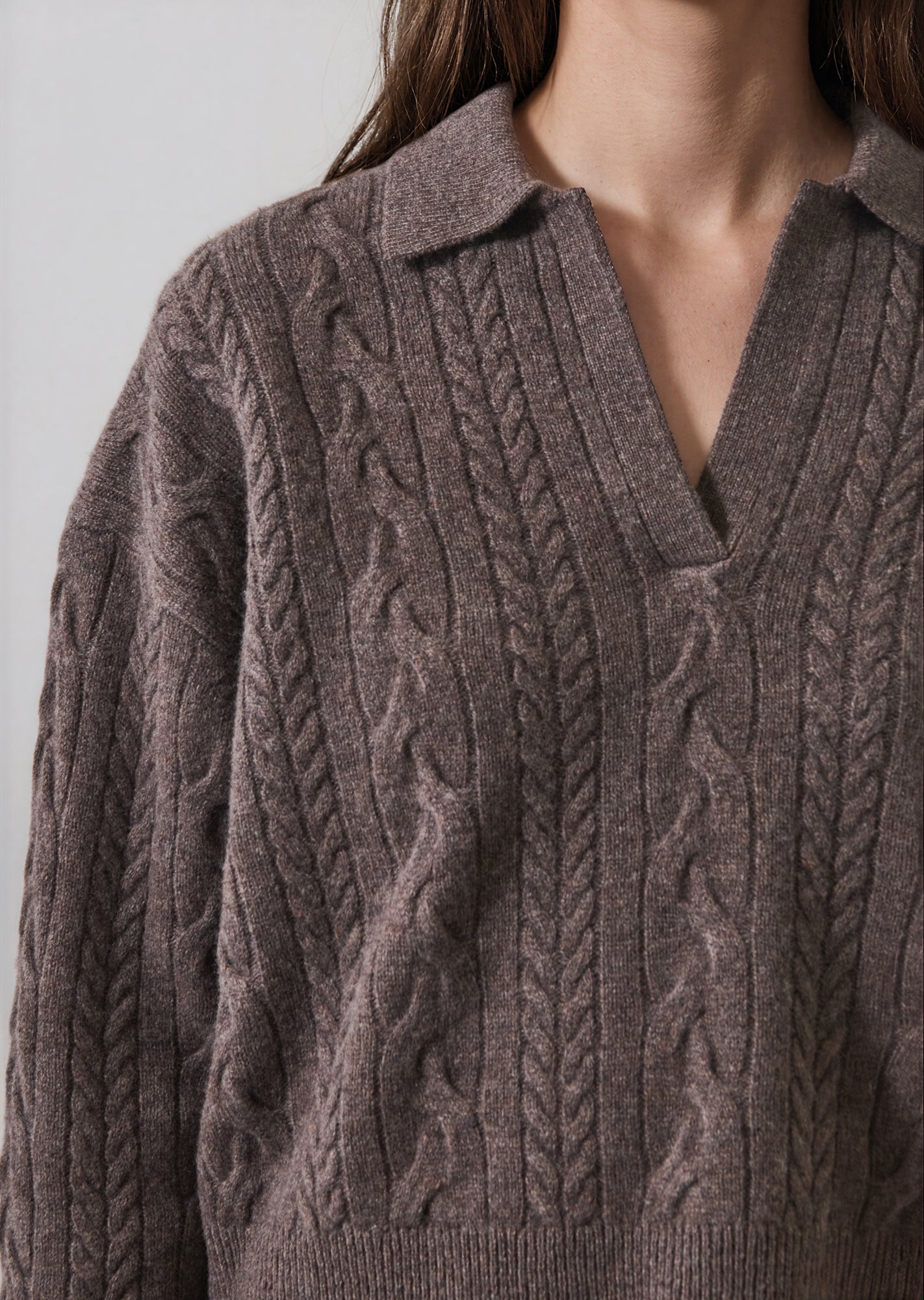 Superfine Wool Relaxed Cable Polo in Barn Owl