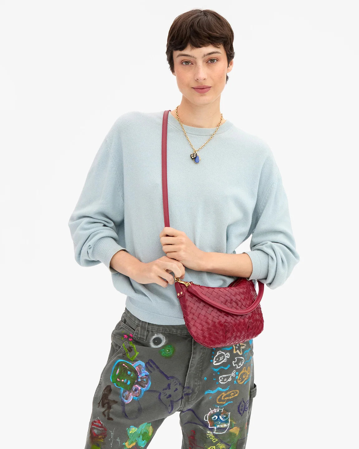 Petit Moyen Messenger in Garnet Diagonal Woven