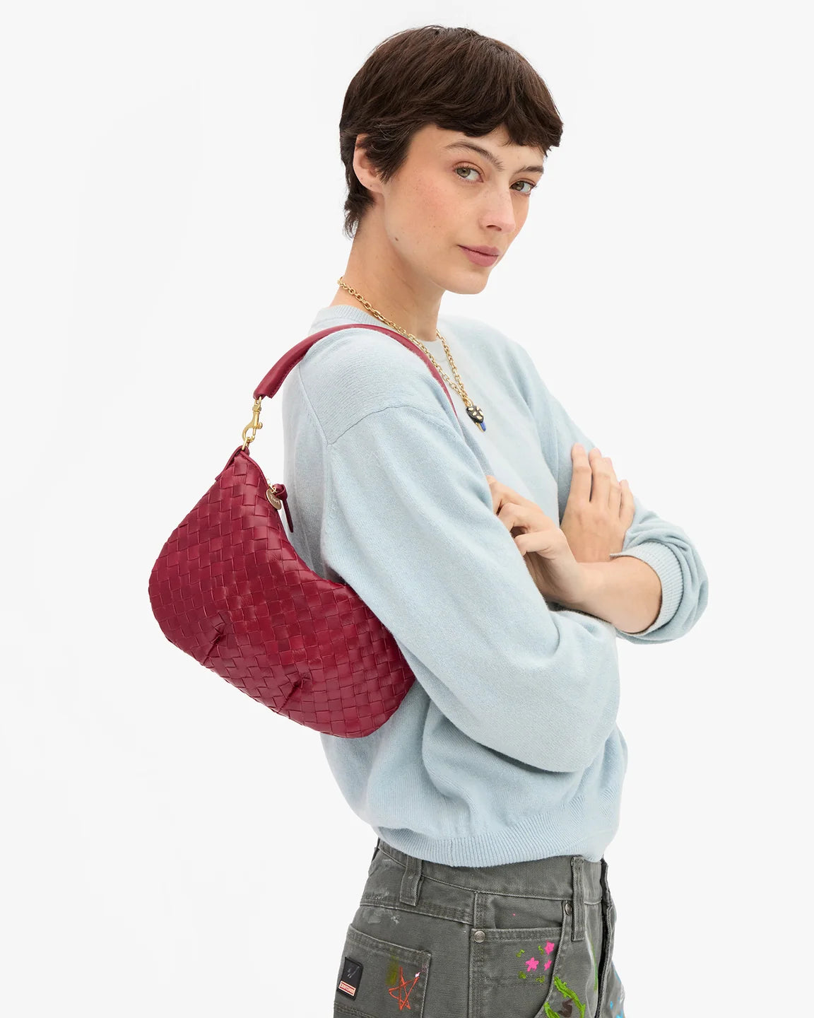 Petit Moyen Messenger in Garnet Diagonal Woven