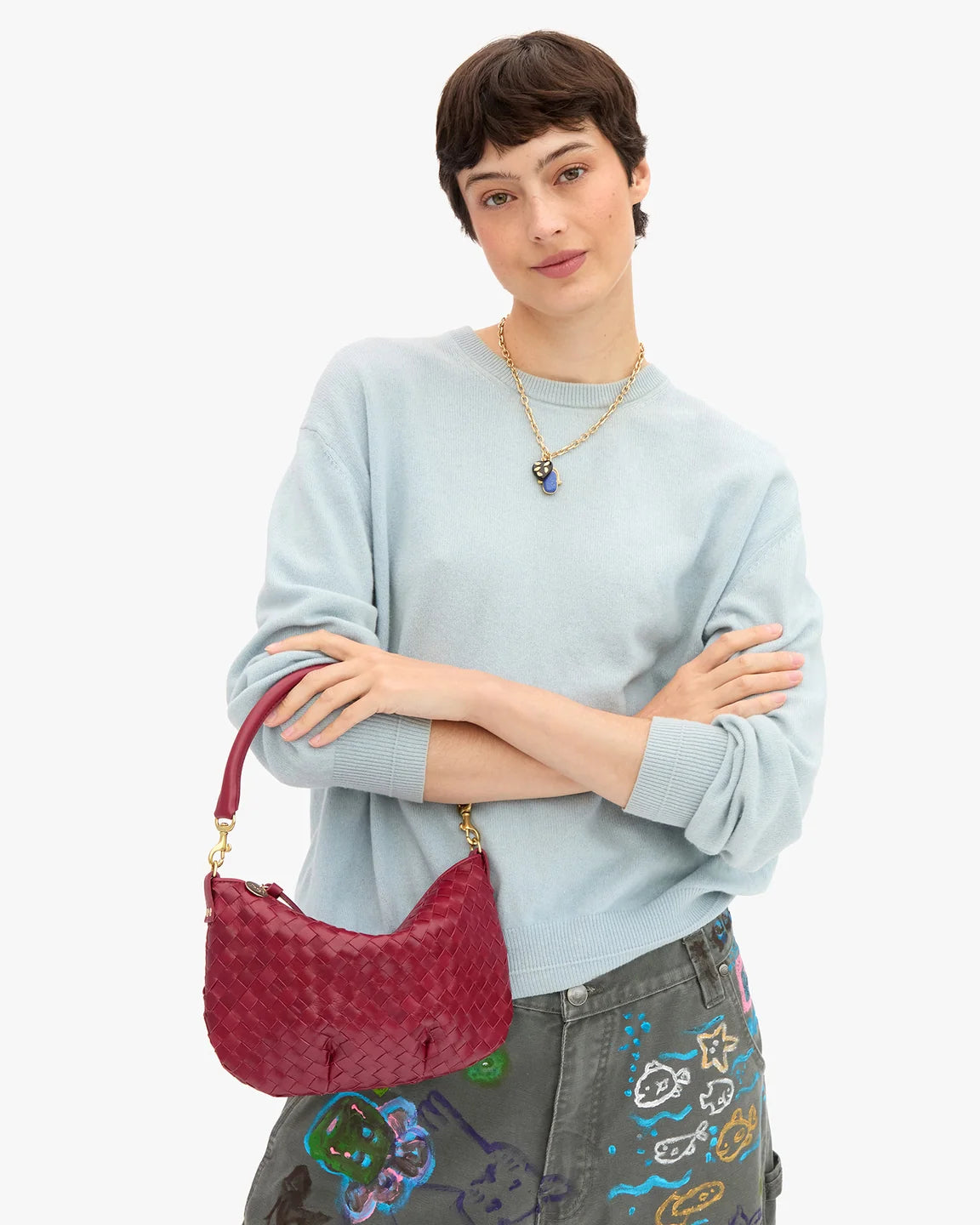 Petit Moyen Messenger in Garnet Diagonal Woven