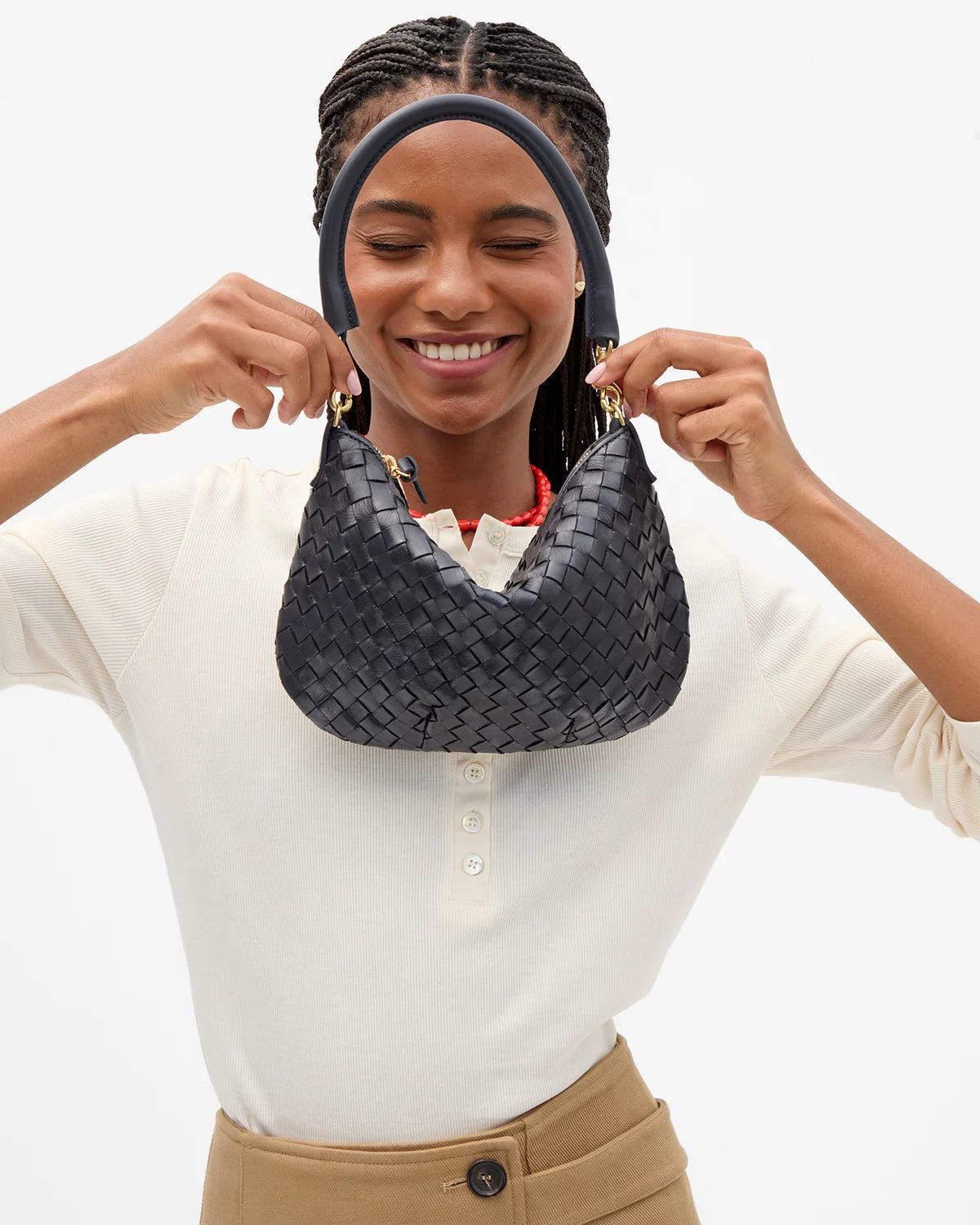 Petit Moyen Messenger in Twilight Navy Diagonal Woven