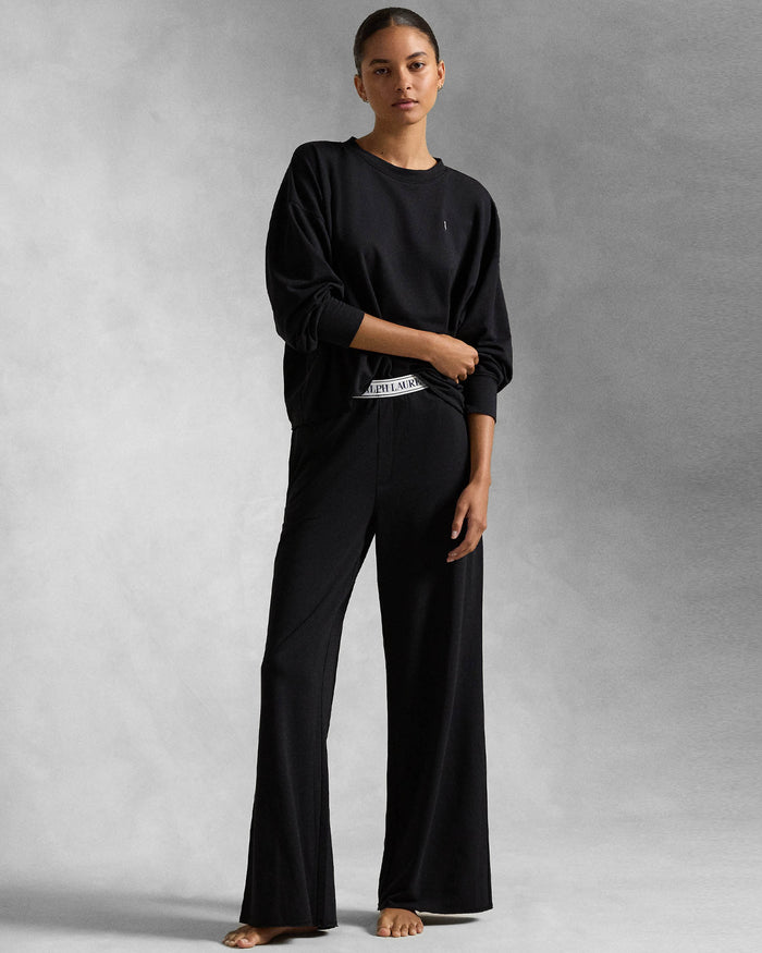 Crewneck Wide Leg Pant Set in Black