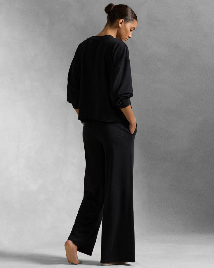 Crewneck Wide Leg Pant Set in Black