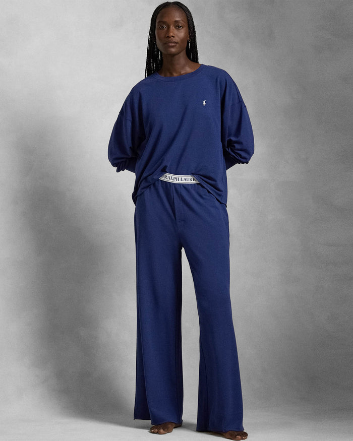 Crewneck Wide Leg Pant Set in Navy