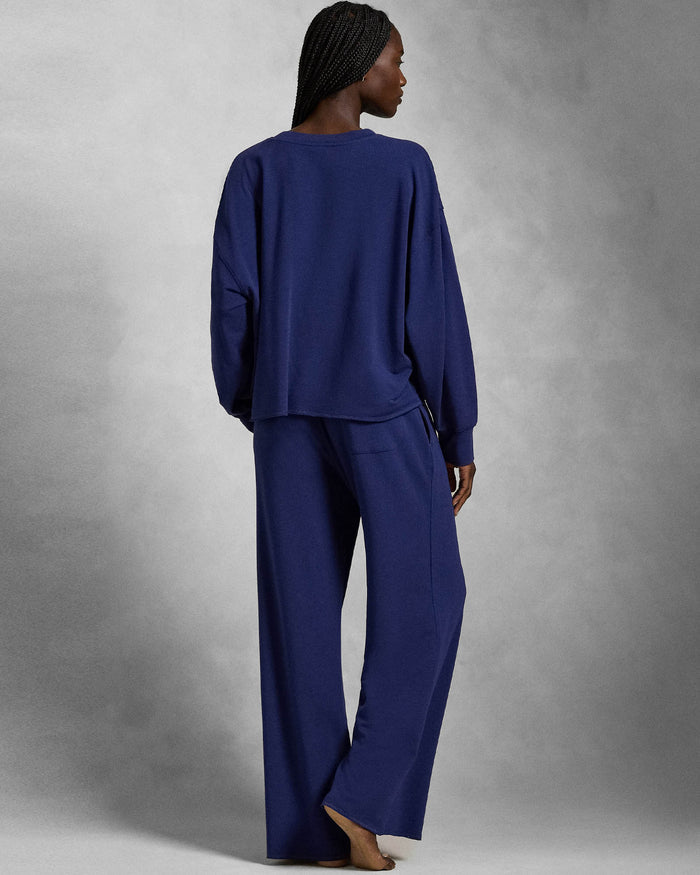 Crewneck Wide Leg Pant Set in Navy