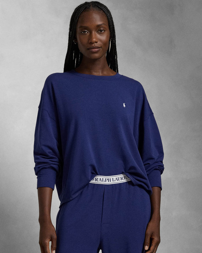 Crewneck Wide Leg Pant Set in Navy