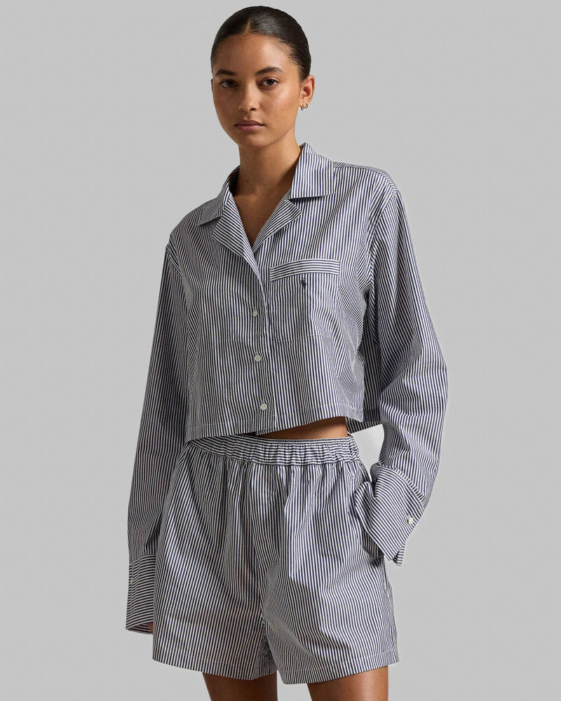 Crop Boxer PJ Set in White Cloud/Beacon Blue