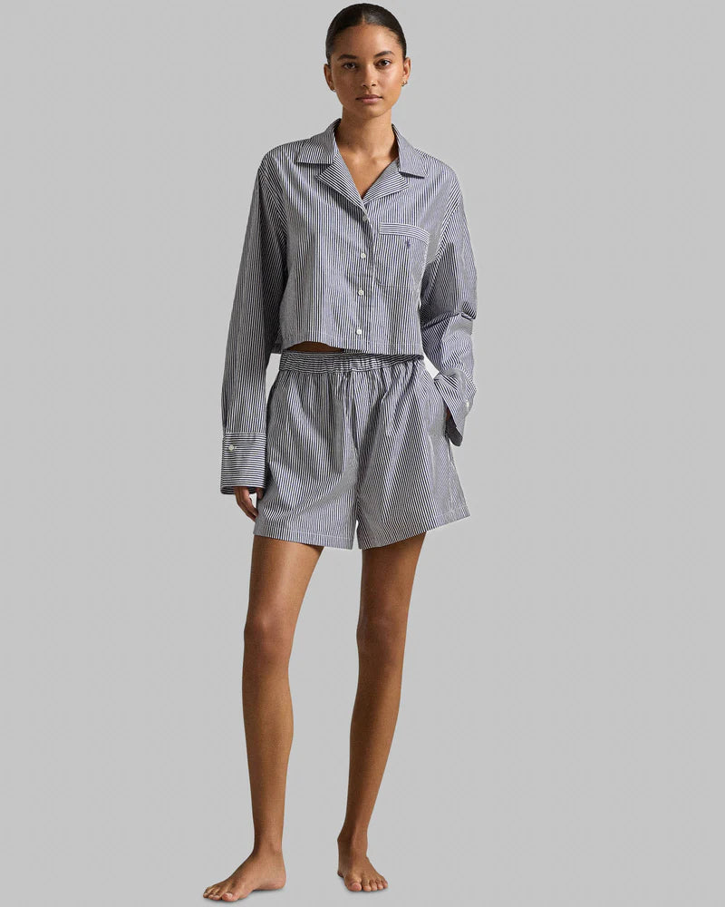 Crop Boxer PJ Set in White Cloud/Beacon Blue