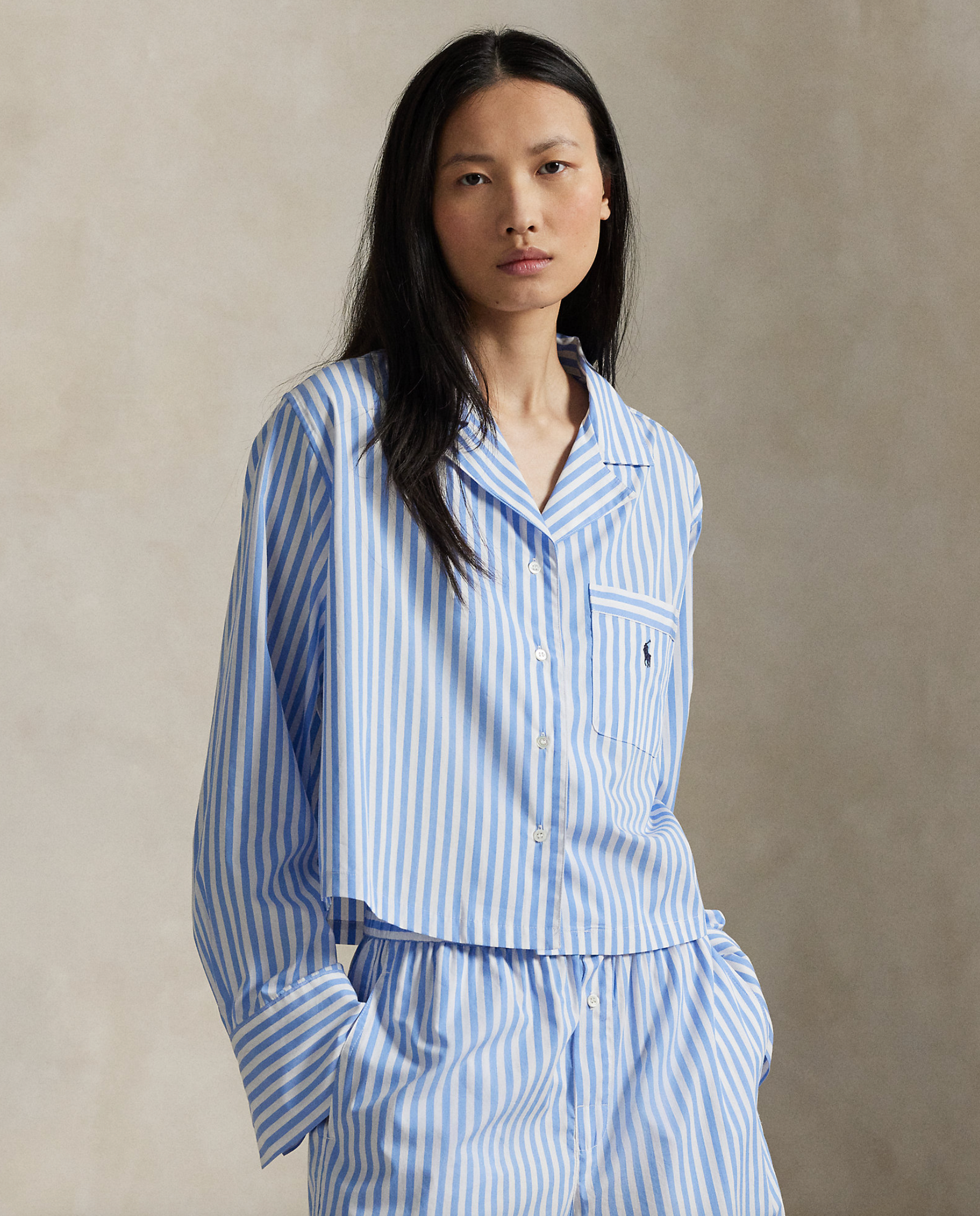 Crop Boxer PJ Set in White Cloud/Hydrangea