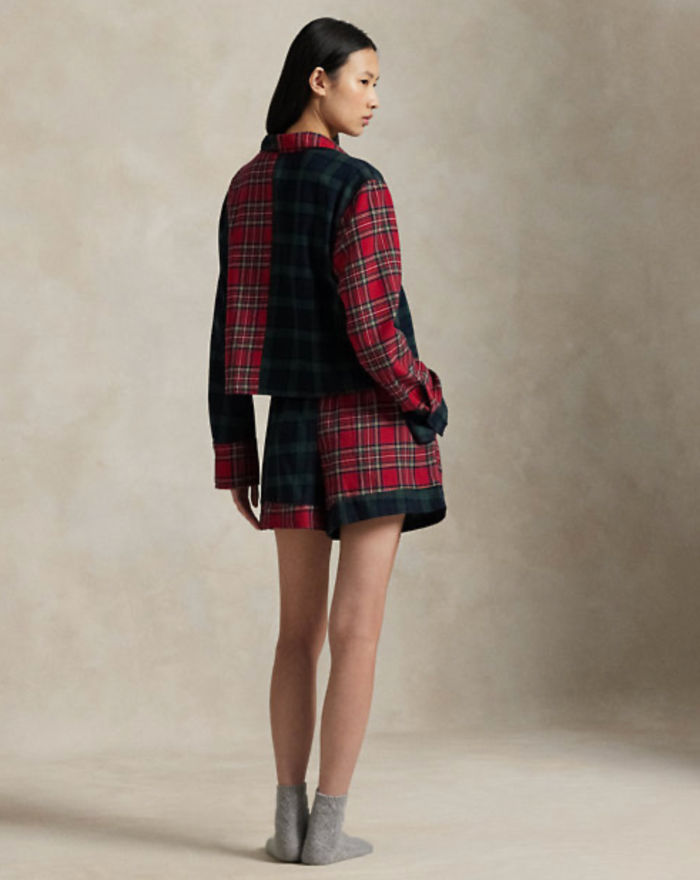 Crop Boxer Pajama Set in Black Watch/Estate