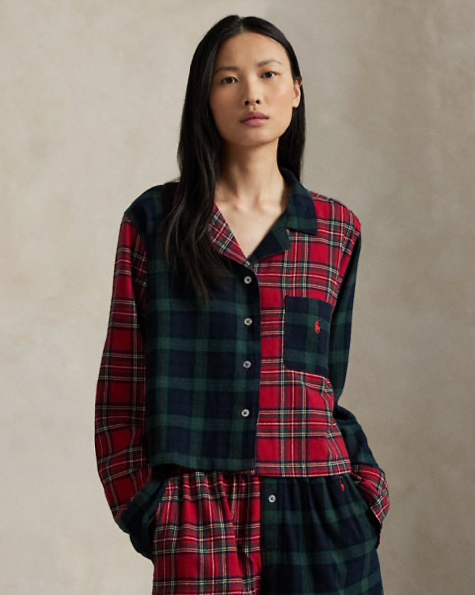 Crop Boxer Pajama Set in Black Watch/Estate