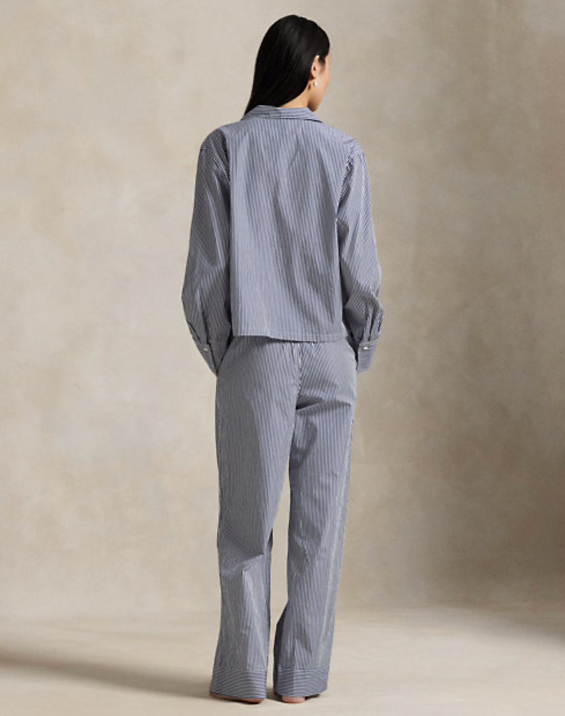 Long Sleeve PJ Set in White Cloud/Beacon Blue