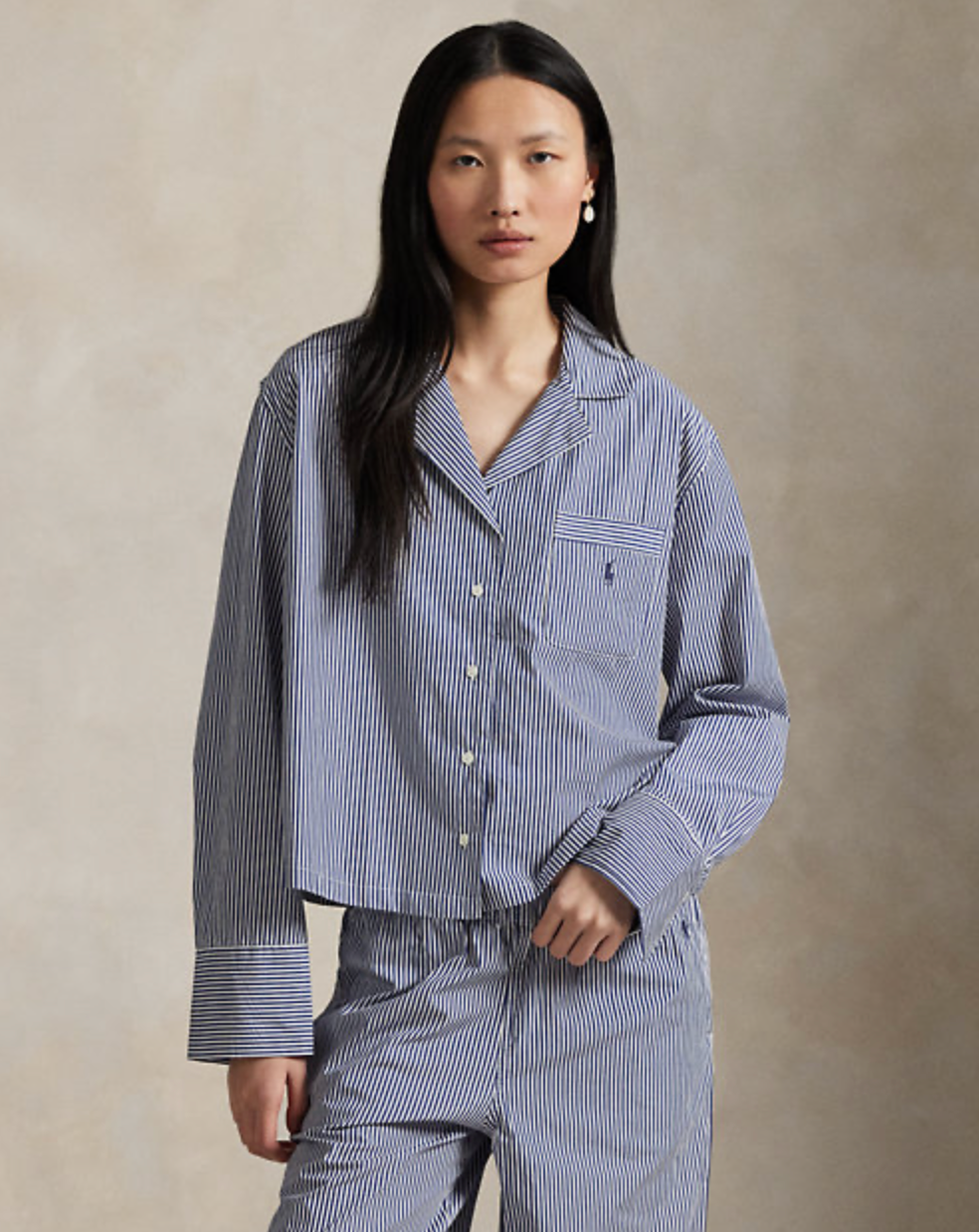 Long Sleeve PJ Set in White Cloud/Beacon Blue