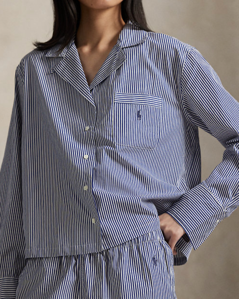 Long Sleeve PJ Set in White Cloud/Beacon Blue