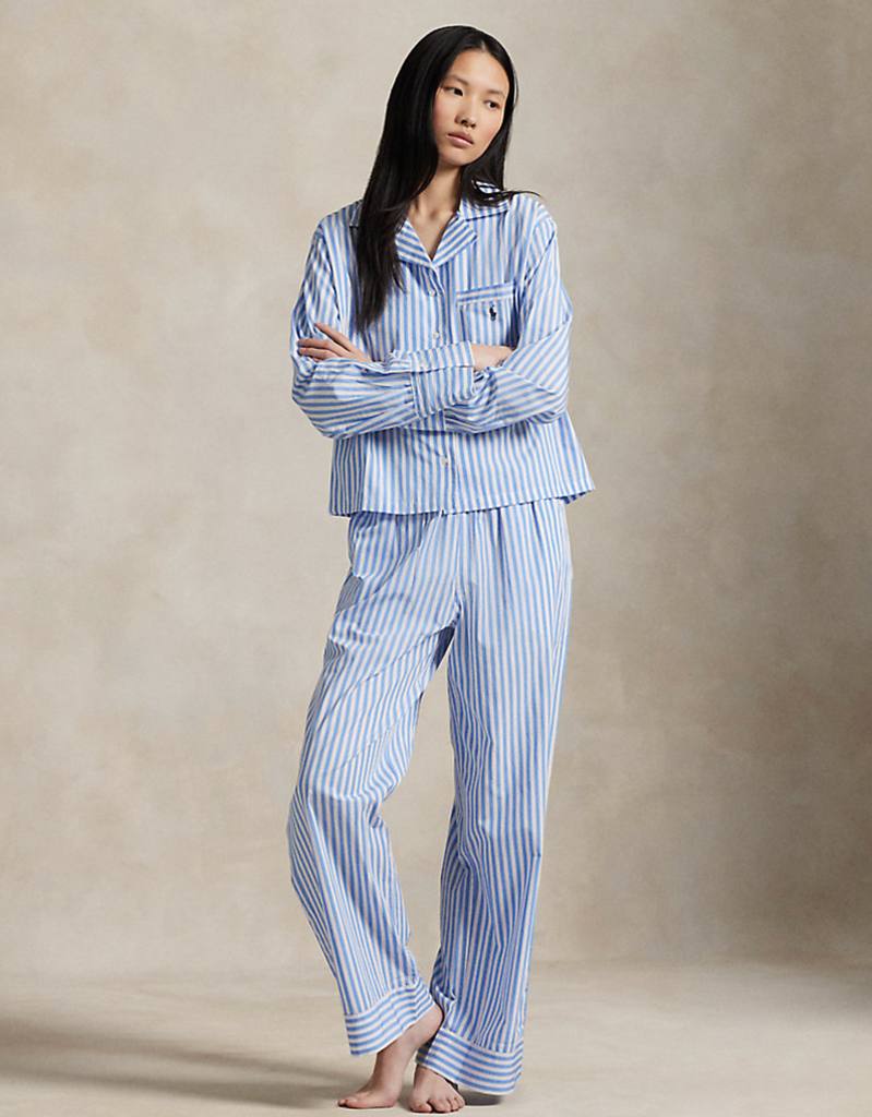 Long Sleeve PJ Set in White Cloud/Hydrangea