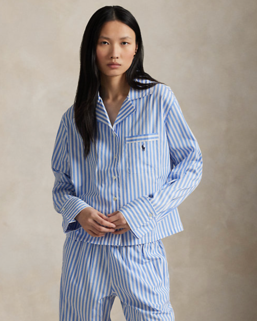 Long Sleeve PJ Set in White Cloud/Hydrangea