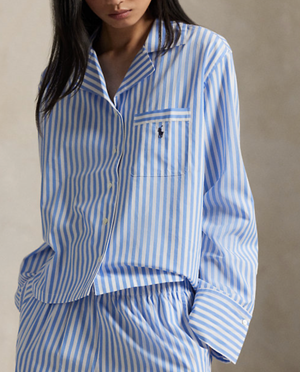 Long Sleeve PJ Set in White Cloud/Hydrangea