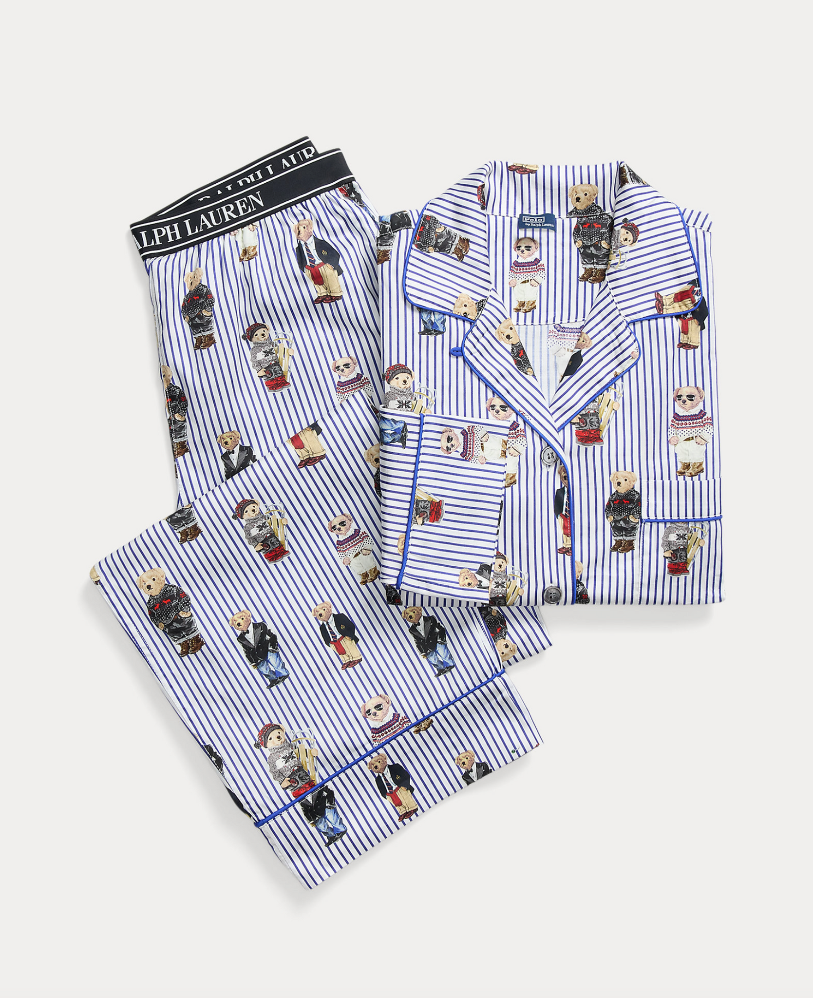 Polo Bear Cotton Sateen Pajama Set in Snowfall Blue