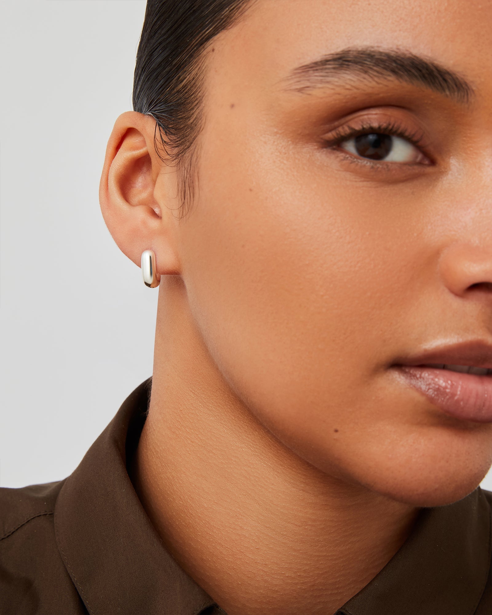 Puffy Detachable Link Earrings in Silver
