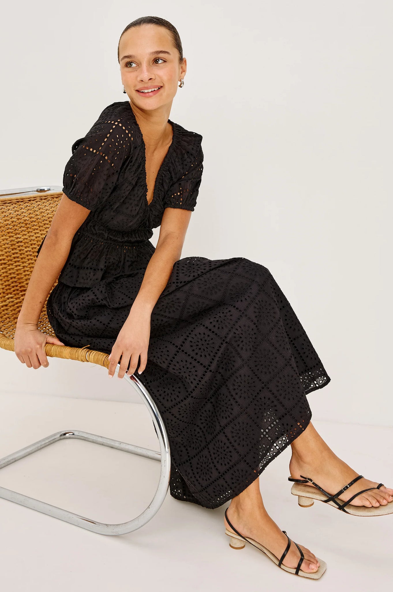 Argenta Top in Black Grid Embroidery