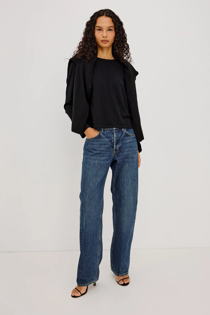 Cotton Cashmere Long Sleeve T-Shirt in Black