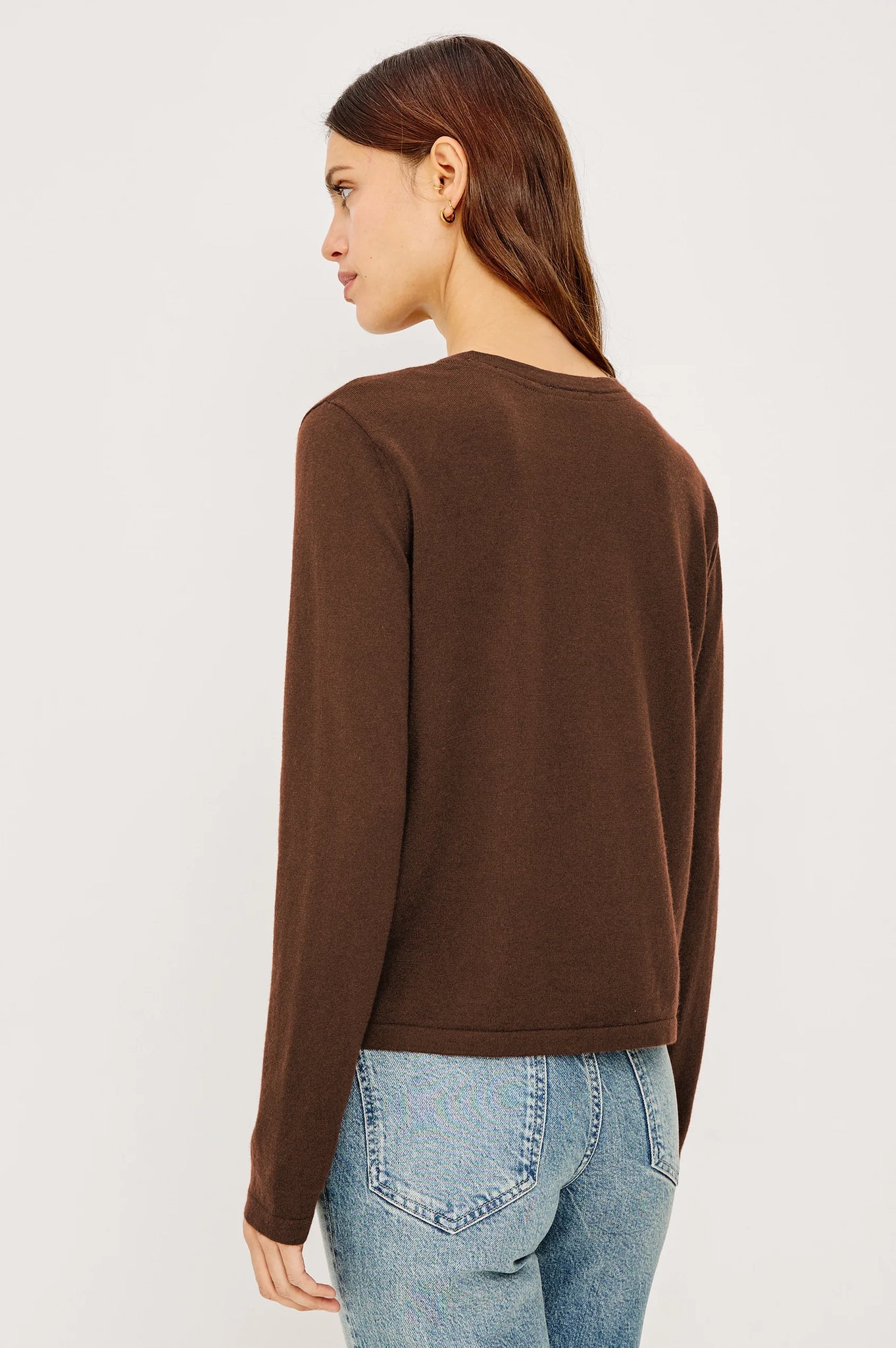 Cotton Cashmere Long Sleeve T-Shirt in Espresso