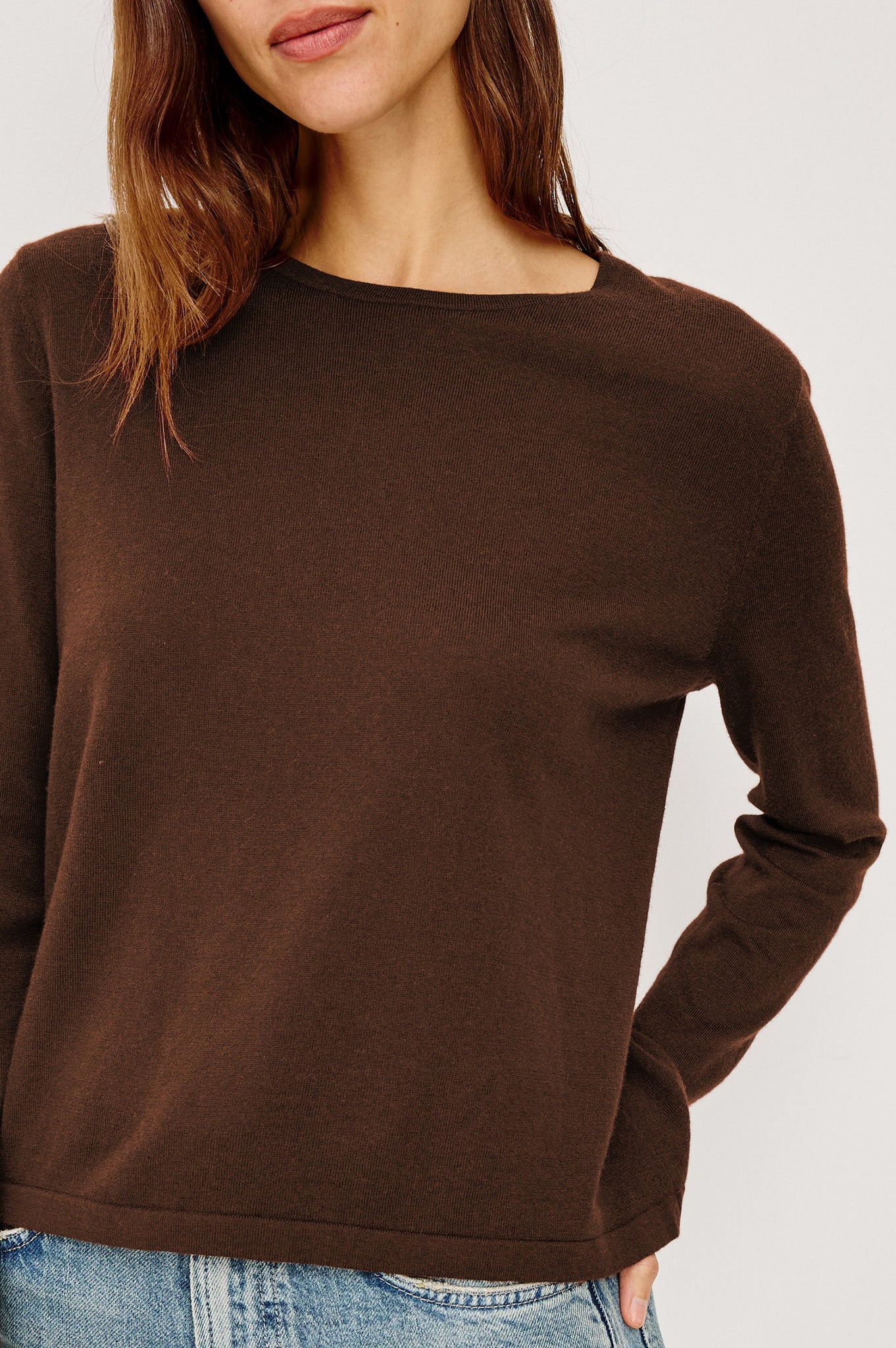 Cotton Cashmere Long Sleeve T-Shirt in Espresso