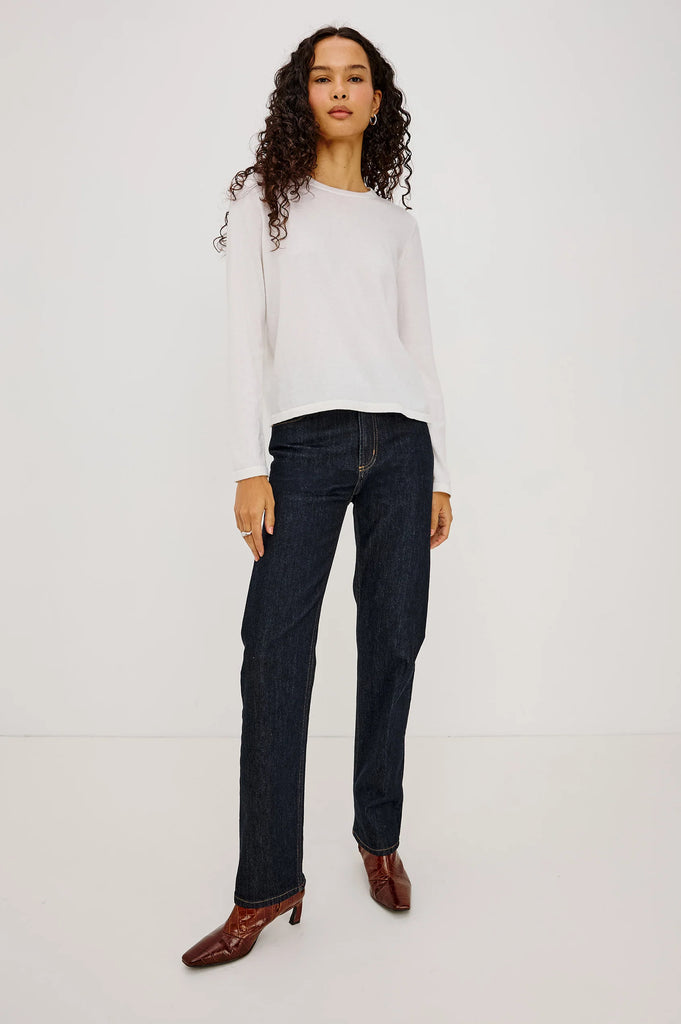 Cotton Cashmere Long Sleeve T-Shirt in White